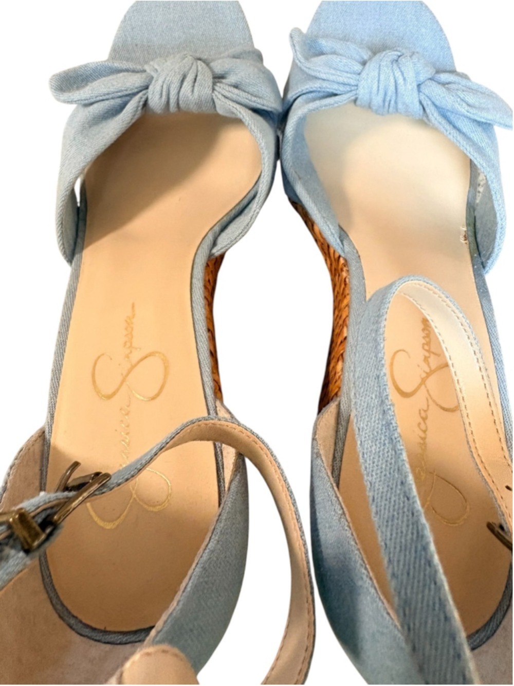 Jessica Simpson Delirah Bow Ankle-Strap Wedge Sandals Denim Size 9.5 - Picture 4 of 9
